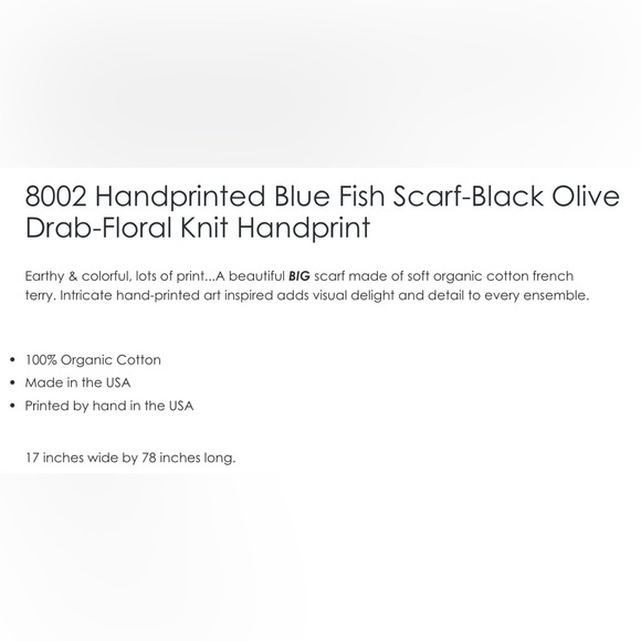 Blue Fish Hand Printed Scarf - Floral Knit in Olive Drab - Picture 2 of 4